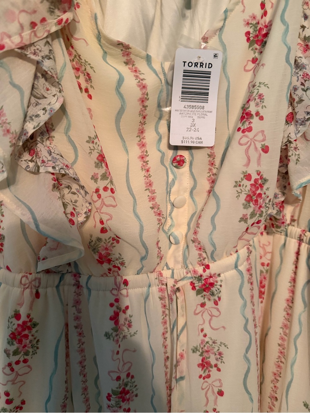 Torrid strawberry bow Cream Maxi Dress with Pink Floral Stripe nwt sz 3 - Picture 8 of 12